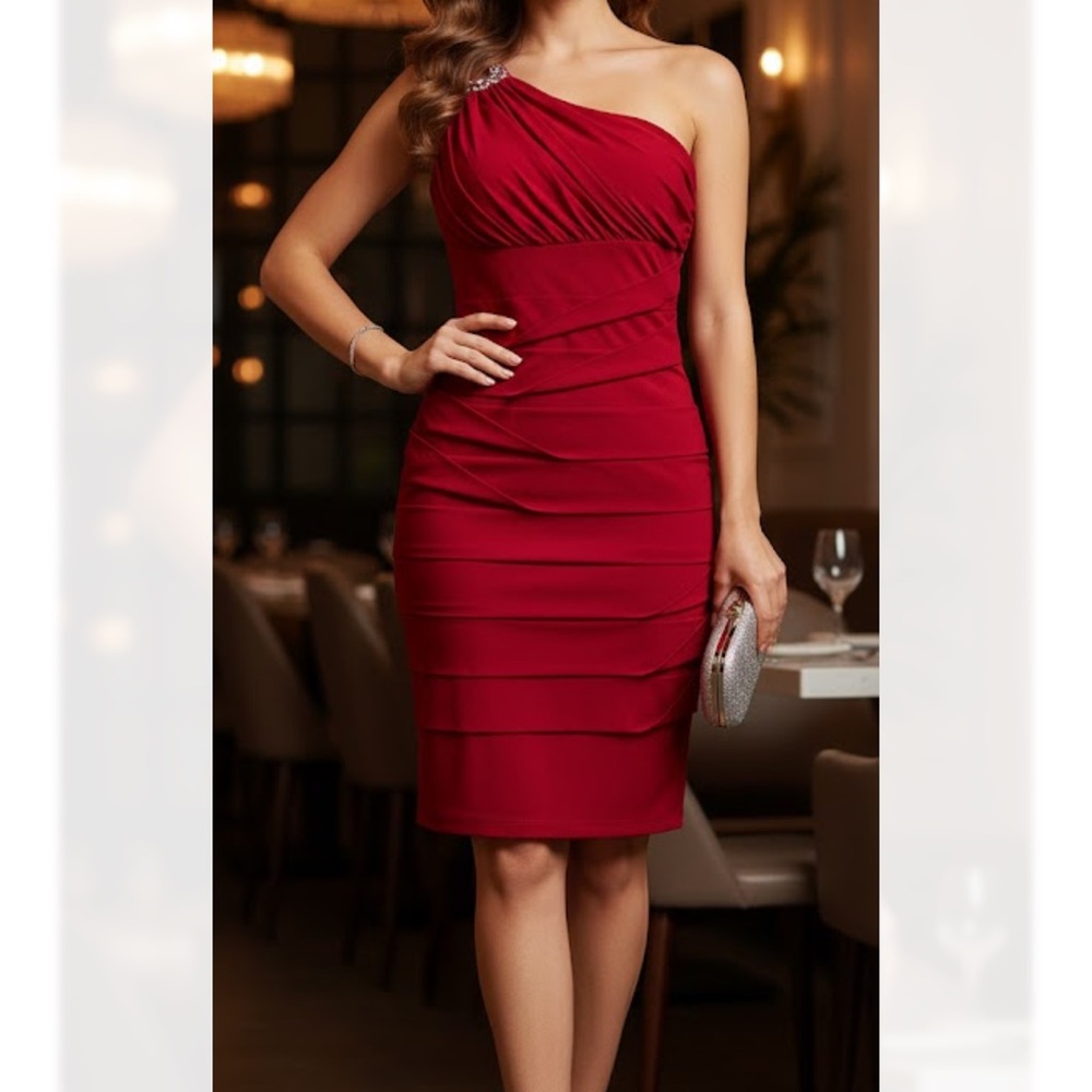 City Triangles Chic Red One-Shoulder Dress